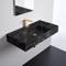 Black Marble Design Ceramic Wall Mounted or Vessel Sink With Counter Space